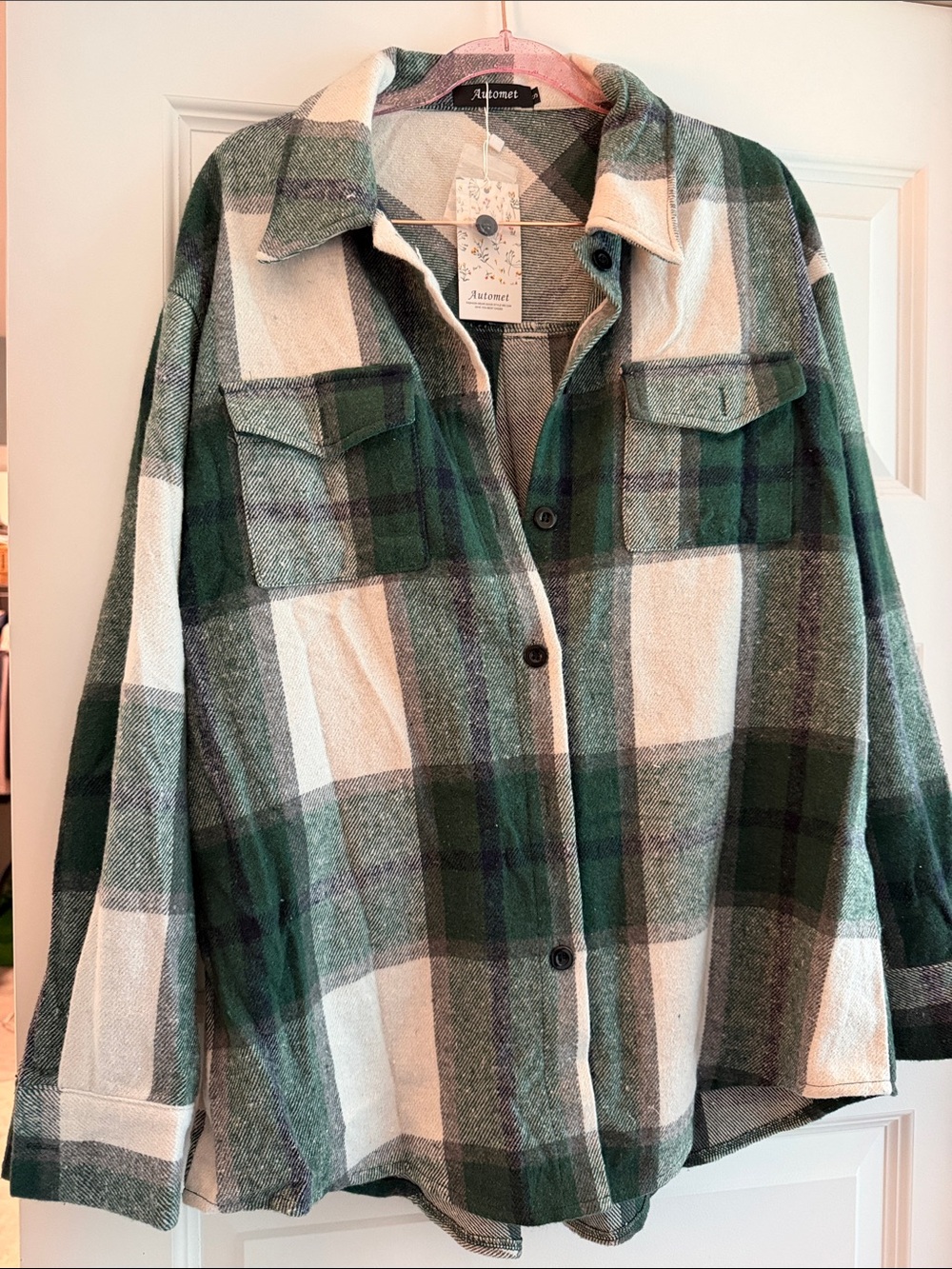 Women's Green Plaid Button-Front Shacket - Autumne